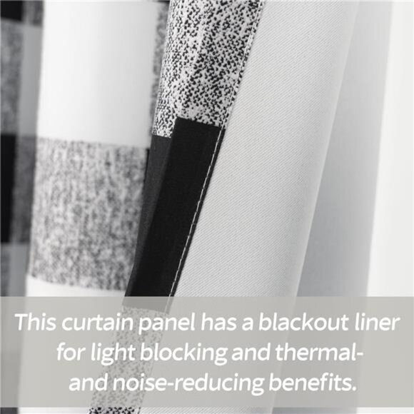 Buffalo Plaid Check Curtains Blackout Room Darkening Thermal Insulated Black - Picture 2 of 7